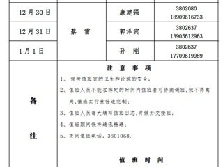 bat365中文官方网站（滨湖校区）后勤服务与管理与处2018年元旦假期值班表