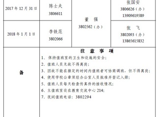 bat365中文官方网站（相山校区）学校办公室2018年元旦假期值班表