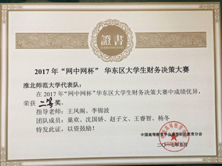 bat365学生在2017年“网中网杯”大学生财务决策大赛华东区决赛中荣获佳绩