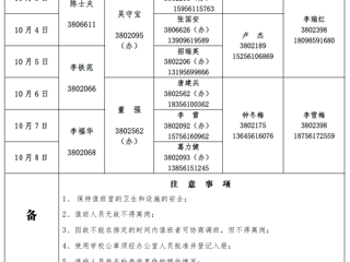 bat365中文官方网站（相山校区）学校办公室2017年中秋、国庆假期值班表
