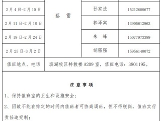 bat365中文官方网站（滨湖校区）后勤服务与管理处2018年寒假值班表
