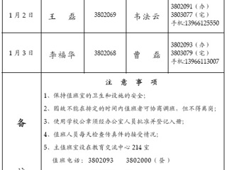 bat365中文官方网站（相山校区）学校办公室2015年元旦期间值班表