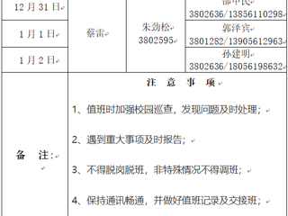 bat365中文官方网站（滨湖校区）后勤服务与管理处 2023年元旦假期值班表